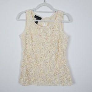 INC Cream Sleeveless Lace Blouse, Medium